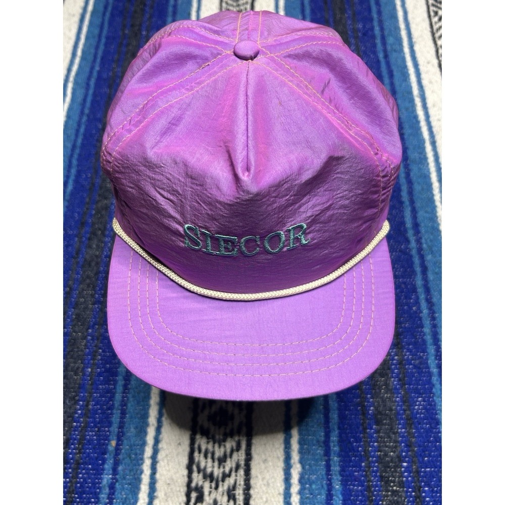 Vintage 80s SIECOR Duckster Purple Nylon Rope Strapback Hat USA Made